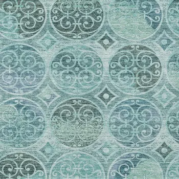 9' X 12' Teal Blue And Aqua Trellis Washable Indoor Outdoor Area Rug
