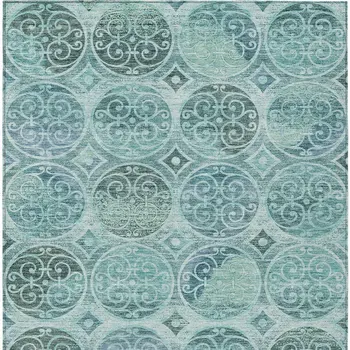 10' X 14' Teal Blue And Aqua Trellis Washable Indoor Outdoor Area Rug