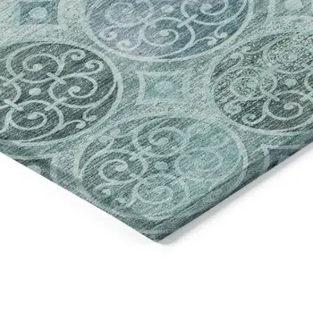 10' X 14' Teal Blue And Aqua Trellis Washable Indoor Outdoor Area Rug