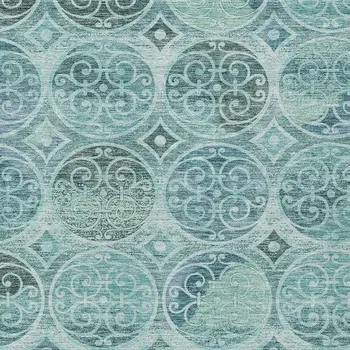10' X 14' Teal Blue And Aqua Trellis Washable Indoor Outdoor Area Rug