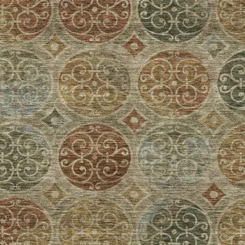 5' X 8' Taupe Green And Gold Trellis Washable Indoor Outdoor Area Rug