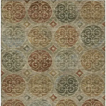 10' X 14' Taupe Green And Gold Trellis Washable Indoor Outdoor Area Rug