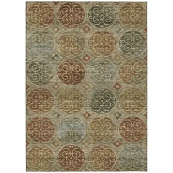 10' X 14' Taupe Green And Gold Trellis Washable Indoor Outdoor Area Rug