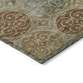 10' X 14' Taupe Green And Gold Trellis Washable Indoor Outdoor Area Rug
