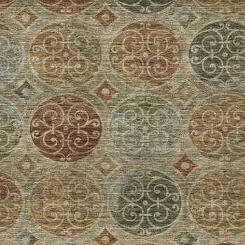 10' X 14' Taupe Green And Gold Trellis Washable Indoor Outdoor Area Rug