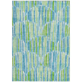 5' X 8' Aqua Teal Blue And Lime Green Abstract Washable Indoor Outdoor Area Rug
