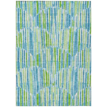 5' X 8' Aqua Teal Blue And Lime Green Abstract Washable Indoor Outdoor Area Rug