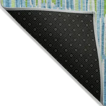 5' X 8' Aqua Teal Blue And Lime Green Abstract Washable Indoor Outdoor Area Rug