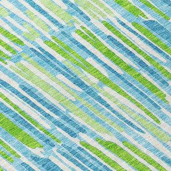 5' X 8' Aqua Teal Blue And Lime Green Abstract Washable Indoor Outdoor Area Rug