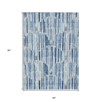 5' X 8' Navy Blue And Sky Blue Abstract Washable Indoor Outdoor Area Rug