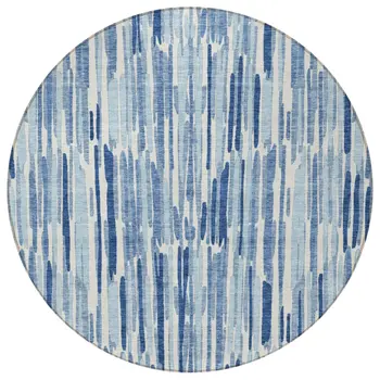 8' Navy Blue And Sky Blue Round Abstract Washable Indoor Outdoor Area Rug