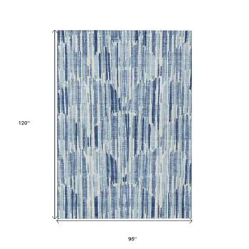 8' X 10' Navy Blue And Sky Blue Abstract Washable Indoor Outdoor Area Rug