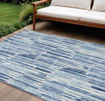 8' X 10' Navy Blue And Sky Blue Abstract Washable Indoor Outdoor Area Rug