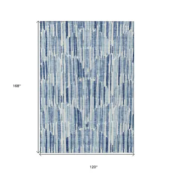 10' X 14' Navy Blue And Sky Blue Abstract Washable Indoor Outdoor Area Rug