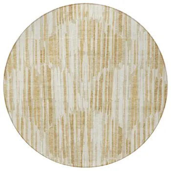8' Gold Beige And Ivory Round Abstract Washable Indoor Outdoor Area Rug
