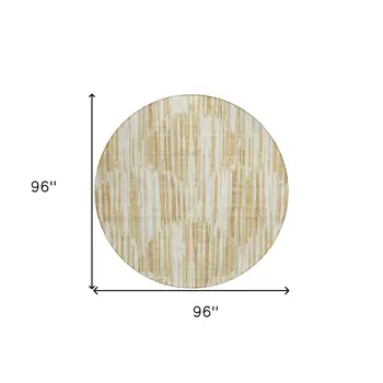 8' Gold Beige And Ivory Round Abstract Washable Indoor Outdoor Area Rug