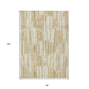 8' X 10' Gold Beige And Ivory Abstract Washable Indoor Outdoor Area Rug