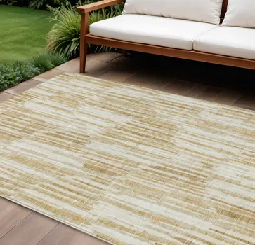 8' X 10' Gold Beige And Ivory Abstract Washable Indoor Outdoor Area Rug