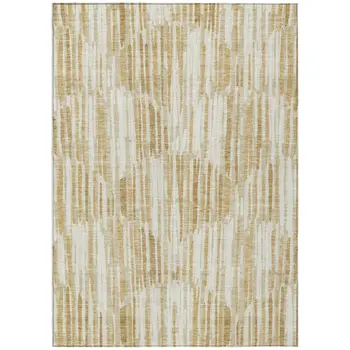 8' X 10' Gold Beige And Ivory Abstract Washable Indoor Outdoor Area Rug