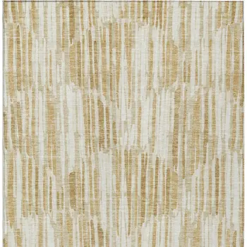 9' X 12' Gold Beige And Ivory Abstract Washable Indoor Outdoor Area Rug