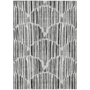 3' X 5' Gray Ivory And Charcoal Abstract Washable Indoor Outdoor Area Rug