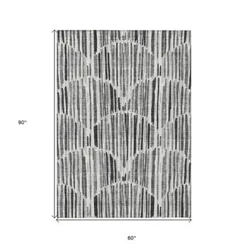 5' X 8' Gray Ivory And Charcoal Abstract Washable Indoor Outdoor Area Rug