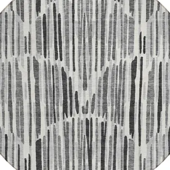 8' Gray Ivory And Charcoal Round Abstract Washable Indoor Outdoor Area Rug