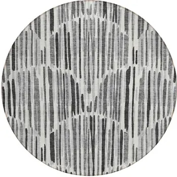 8' Gray Ivory And Charcoal Round Abstract Washable Indoor Outdoor Area Rug
