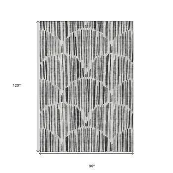 8' X 10' Gray Ivory And Charcoal Abstract Washable Indoor Outdoor Area Rug