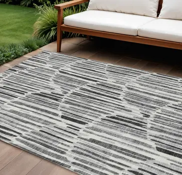 8' X 10' Gray Ivory And Charcoal Abstract Washable Indoor Outdoor Area Rug