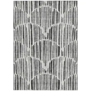 9' X 12' Gray Ivory And Charcoal Abstract Washable Indoor Outdoor Area Rug