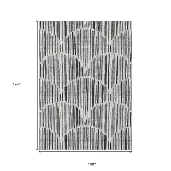 9' X 12' Gray Ivory And Charcoal Abstract Washable Indoor Outdoor Area Rug