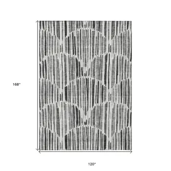 10' X 14' Gray Ivory And Charcoal Abstract Washable Indoor Outdoor Area Rug