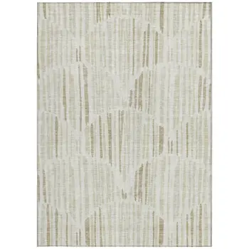 3' X 5' Ivory Beige And Taupe Abstract Washable Indoor Outdoor Area Rug