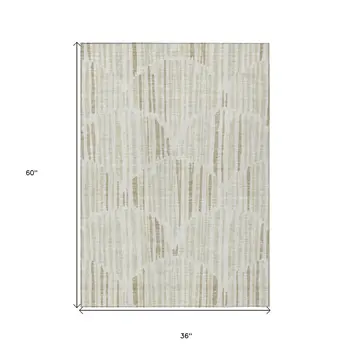 3' X 5' Ivory Beige And Taupe Abstract Washable Indoor Outdoor Area Rug