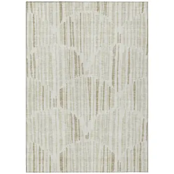 3' X 5' Ivory Beige And Taupe Abstract Washable Indoor Outdoor Area Rug