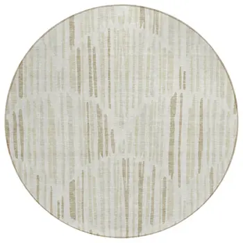 8' Ivory Beige And Taupe Round Abstract Washable Indoor Outdoor Area Rug