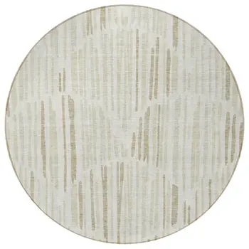 8' Ivory Beige And Taupe Round Abstract Washable Indoor Outdoor Area Rug