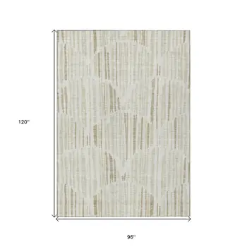 8' X 10' Ivory Beige And Taupe Abstract Washable Indoor Outdoor Area Rug