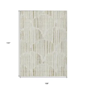 9' X 12' Ivory Beige And Taupe Abstract Washable Indoor Outdoor Area Rug