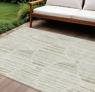 9' X 12' Ivory Beige And Taupe Abstract Washable Indoor Outdoor Area Rug