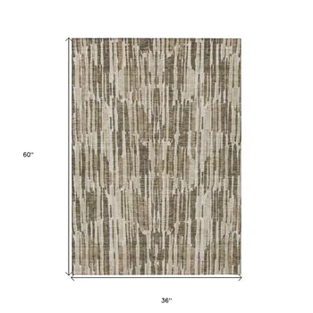 3' X 5' Brown And Taupe Abstract Washable Indoor Outdoor Area Rug