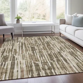 3' X 5' Brown And Taupe Abstract Washable Indoor Outdoor Area Rug