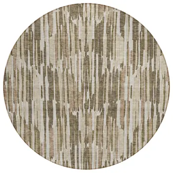 8' Brown And Taupe Round Abstract Washable Indoor Outdoor Area Rug