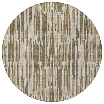 8' Brown And Taupe Round Abstract Washable Indoor Outdoor Area Rug