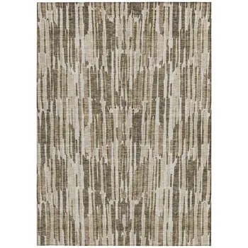 9' X 12' Brown And Taupe Abstract Washable Indoor Outdoor Area Rug