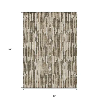 9' X 12' Brown And Taupe Abstract Washable Indoor Outdoor Area Rug