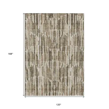 10' X 14' Brown And Taupe Abstract Washable Indoor Outdoor Area Rug
