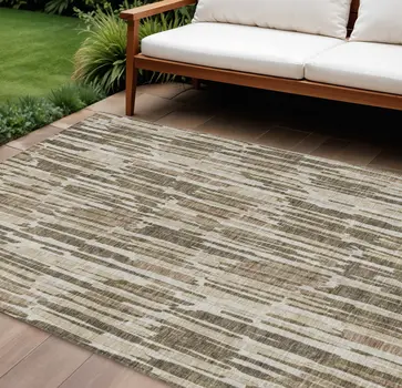 10' X 14' Brown And Taupe Abstract Washable Indoor Outdoor Area Rug