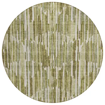 8' Olive Green Brown And Beige Round Abstract Washable Indoor Outdoor Area Rug